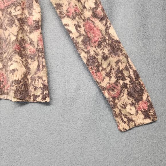 Sarah Spencer Sweater Womens Large Brown Pink Floral Angora Wool Cardigan Roses - Picture 13 of 14